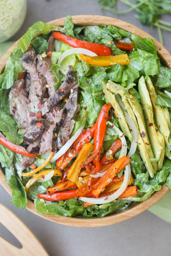 steak fajita salad with cilantro lime dressing