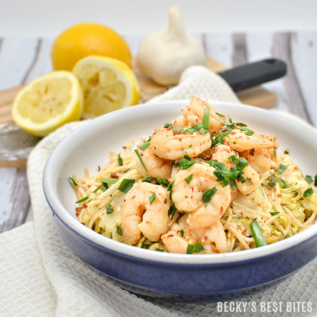 Easy Shrimp Scampi with Zoodles and Noodles | beckysbestbites.com