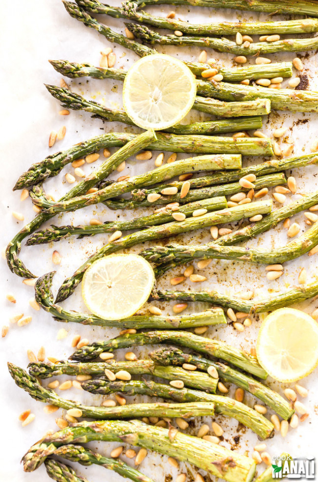 Curry Roasted Asparagus with Pine Nuts