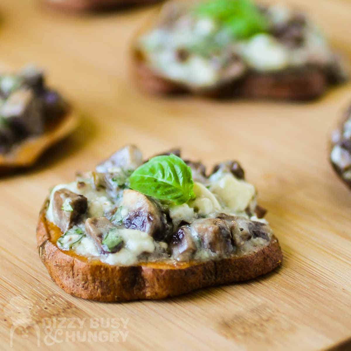 Basil and Blue Cheese Baked Sweet Potato Slices