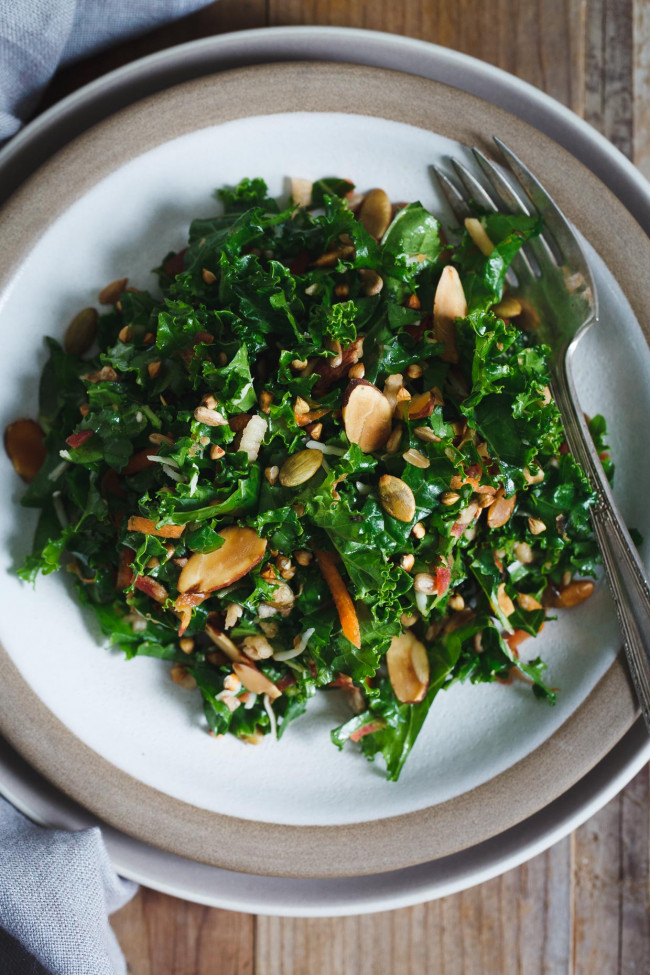 Kale Salad with Toasted Nuts, Seeds, & Buckwheat