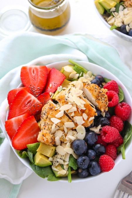 Mixed Berry, Chicken and Avocado Spinach Salad