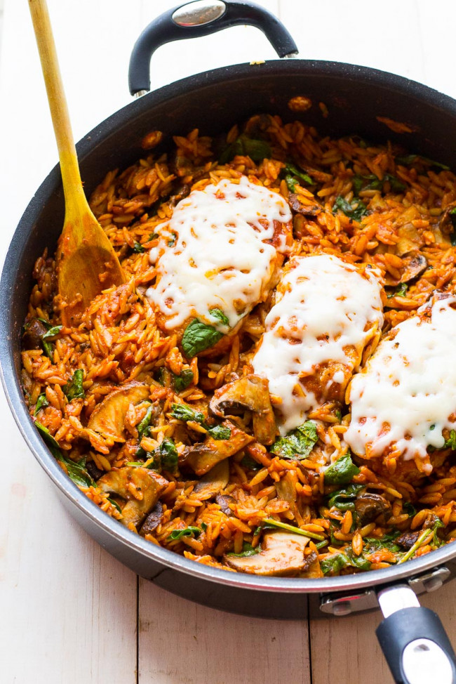 One Skillet Chicken Parmesan With Orzo