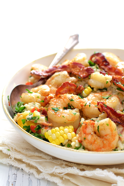 Shrimp and Corn Risotto with Bacon
