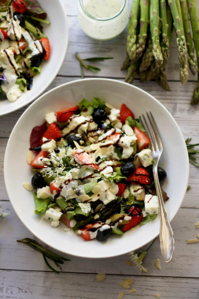 Strawberry Poppy Seed Salad with Asparagus and Rhubarb