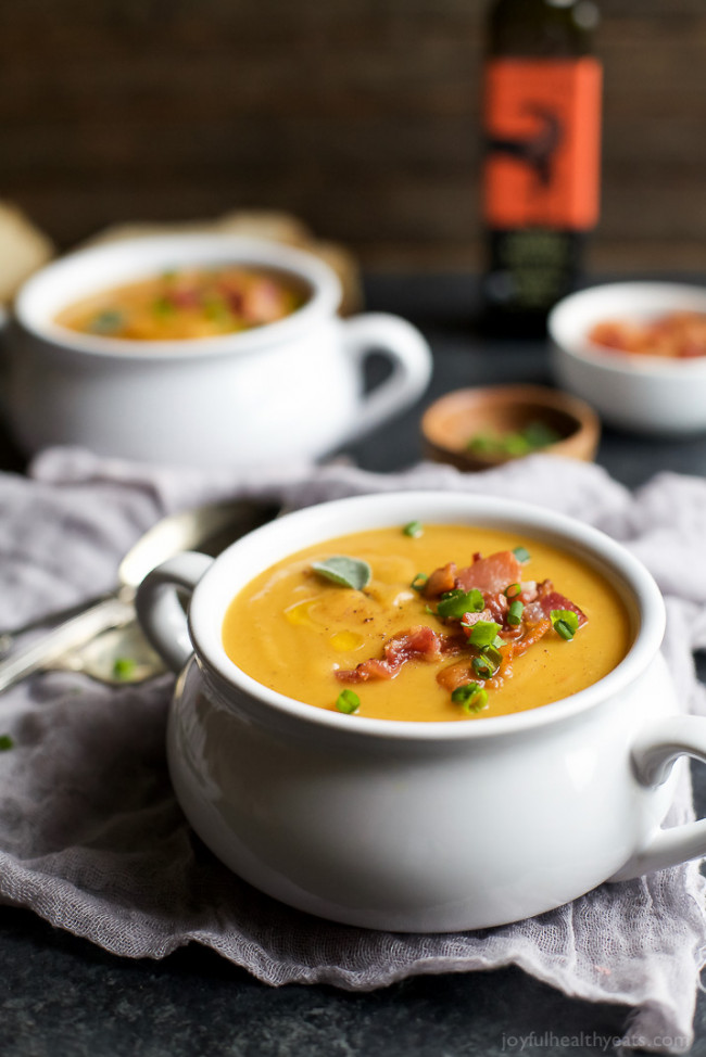 Creamy Bacon Roasted Butternut Squash Soup 