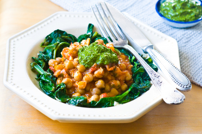 Tuscan Chickpeas & Wilted Greens with Zesty Salsa Verde