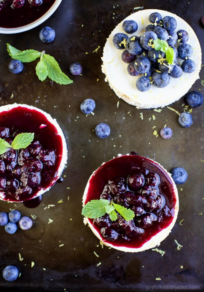 Goat Cheese Cheesecake with Lemon Blueberry Compote