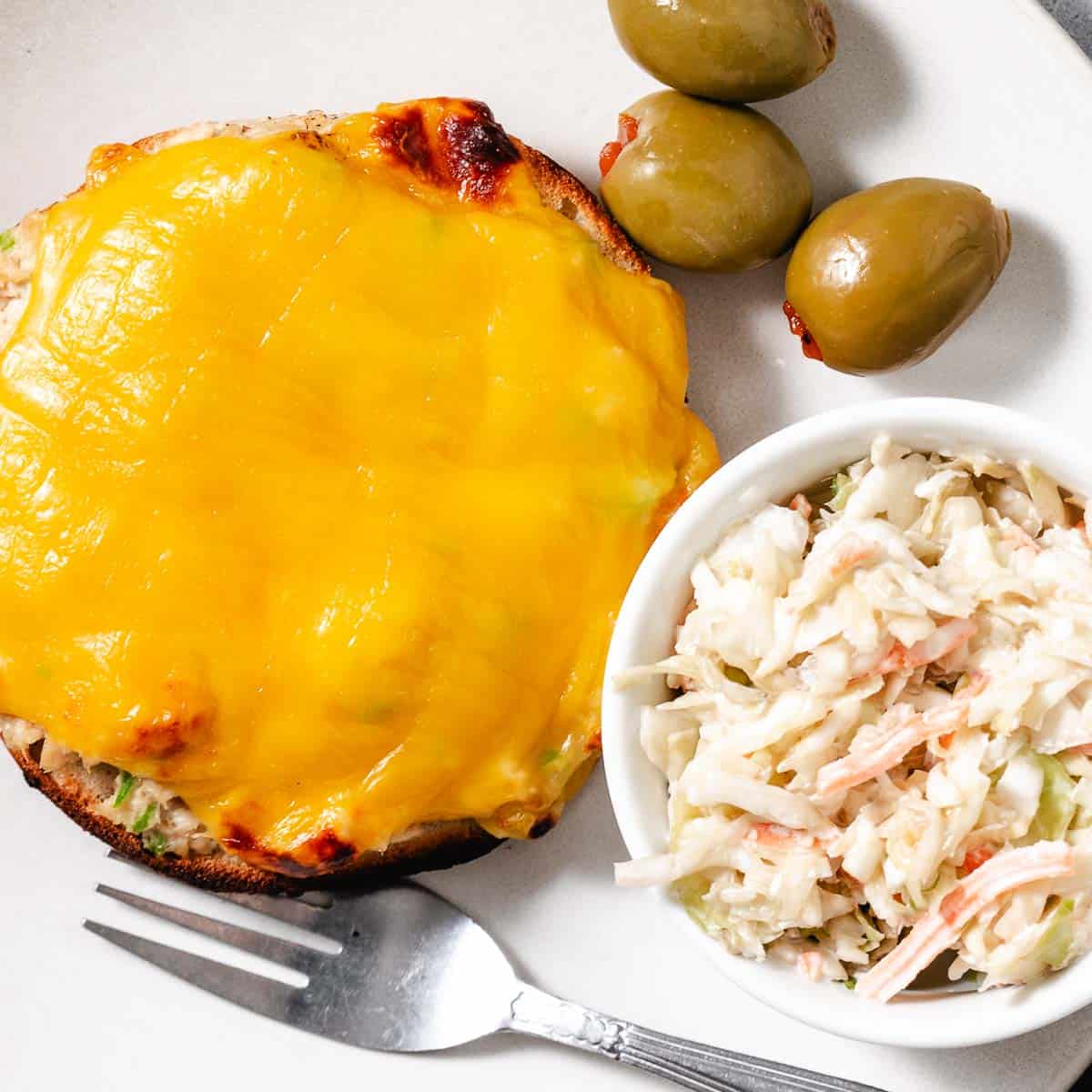 Tuna Melt on a Scooped Out Bagel