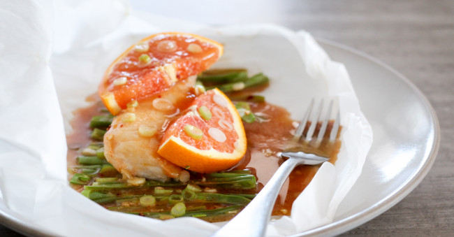 one-pan miso-citrus cod and green beans 