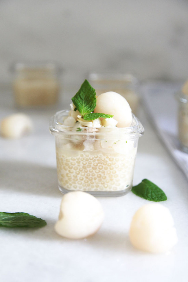 Ginger Tapioca Puddings With Lychees And Mint
