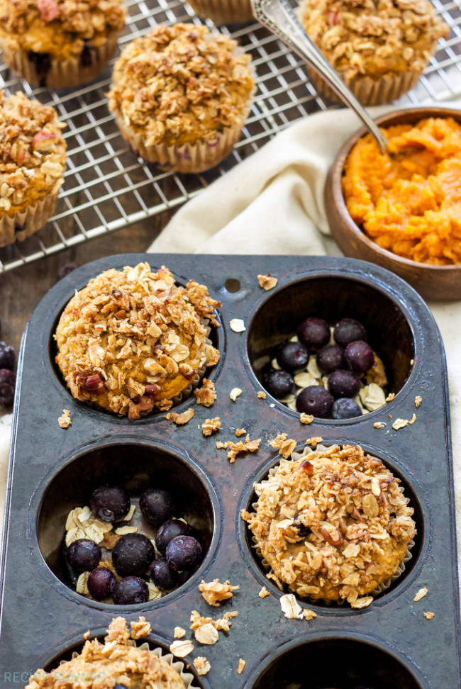 Pumpkin Blueberry Muffins with Oat Streusel
