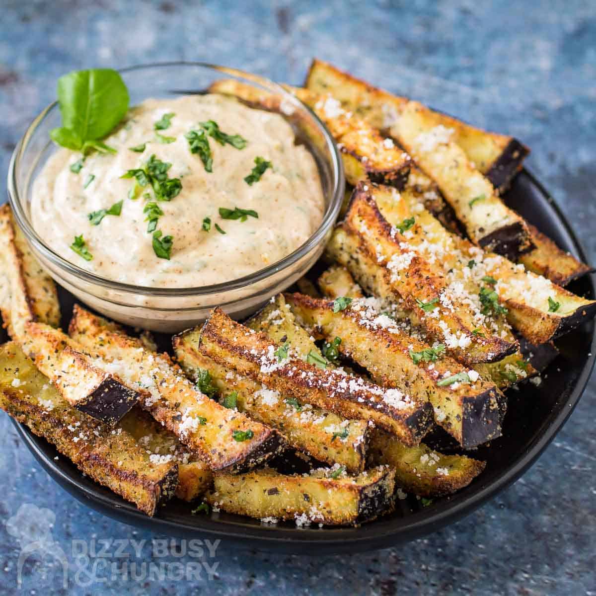 Baked Eggplant Fries with Basil Dipping Sauce