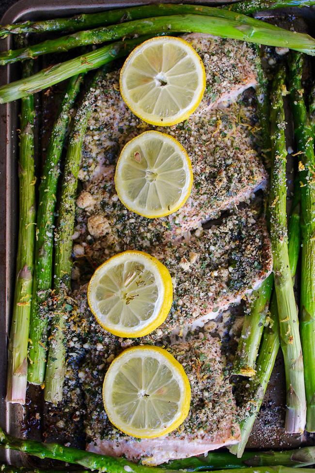 Almond & Herb Crusted Baked Salmon - Asparagus