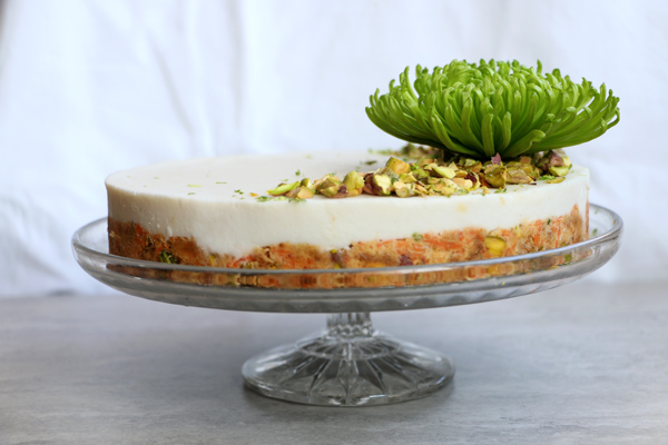 Raw Carrot Cake with Pistachios and Lime Coconut Frosting