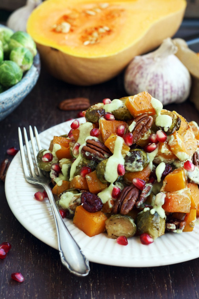 roasted brussels sprouts with butternut squash