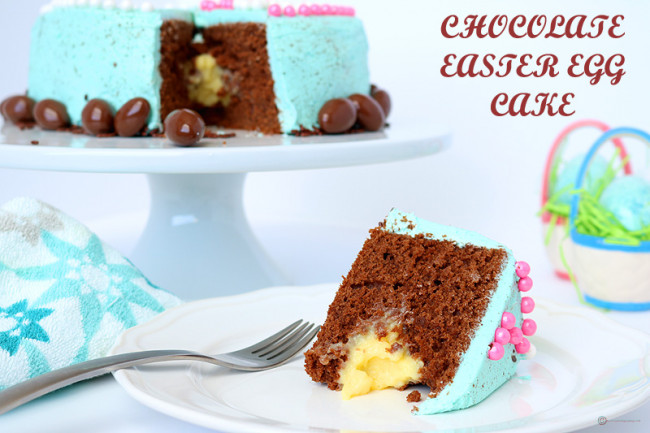 Speckled Chocolate Easter Egg Cake with Custard filling