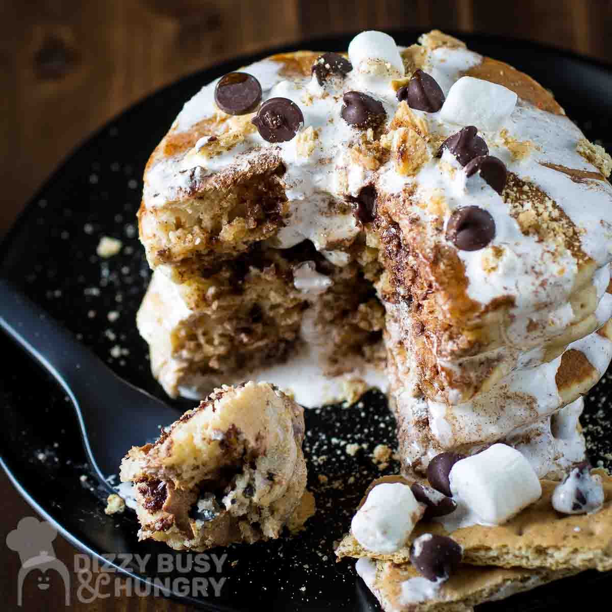 S'mores Pancakes with Cinnamon Syrup
