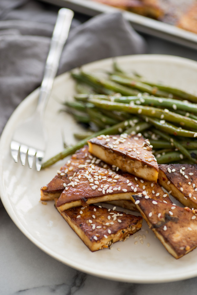 Sheet Pan Spicy Tofu and Green Beans