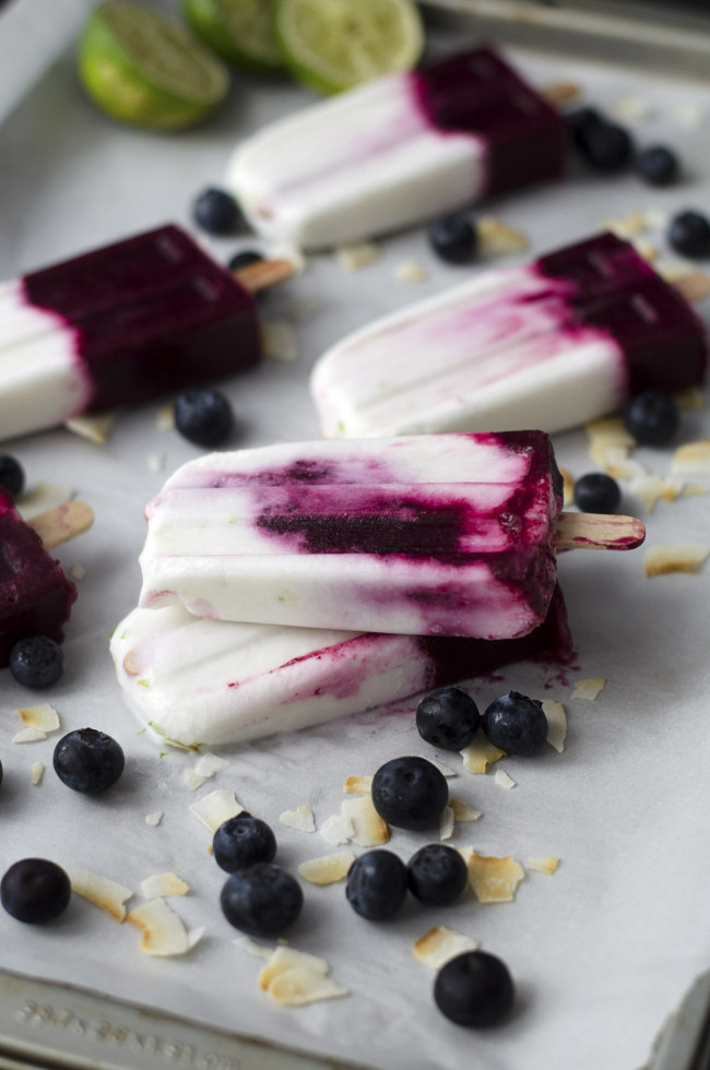 Roasted Blueberry, Coconut and Lime Popsicles