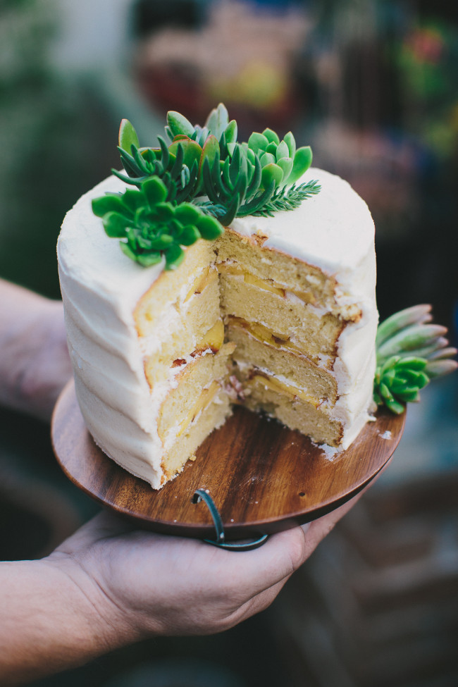 Brown Butter Peach Layer Cake With Vanilla Tahini Frosting