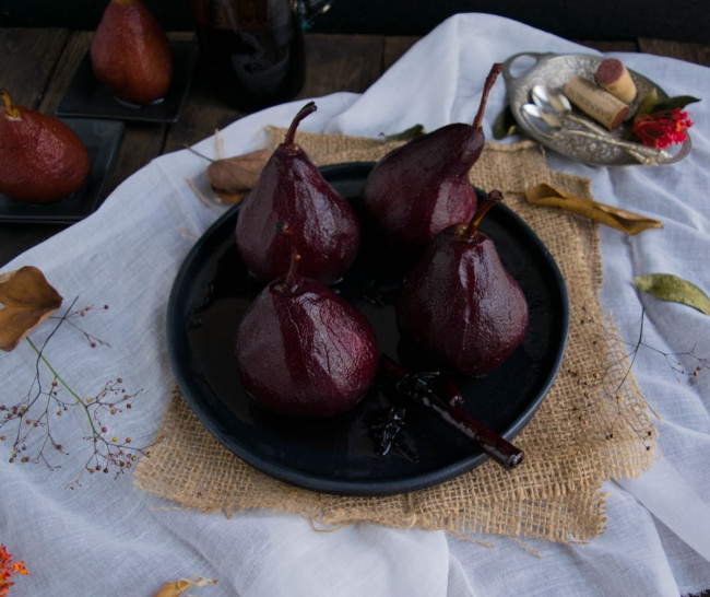 Pears Poached In Red Wine And Spices