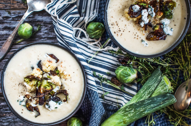 cauliflower soup with herbed goat cheese