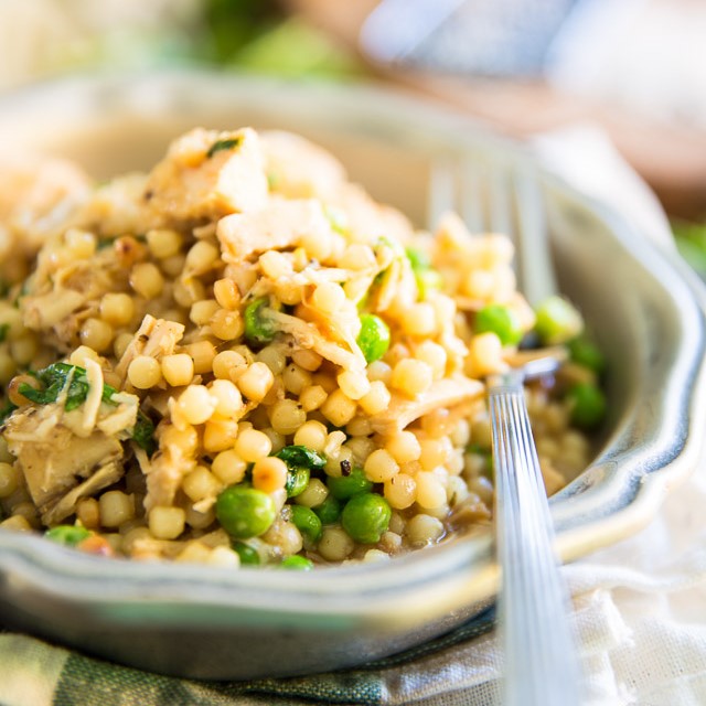 Israeli Pearl Couscous with Chicken and Peas