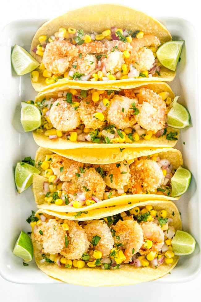 shrimp tacos with corn salsa
