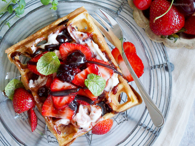 Brown butter waffles with strawberries