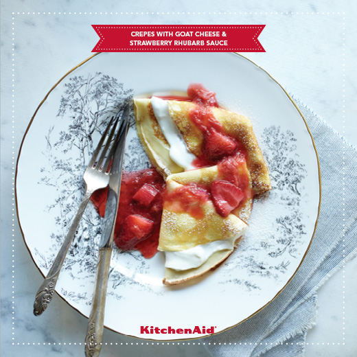 crêpes with goat cheese and strawberry rhubarb sauce