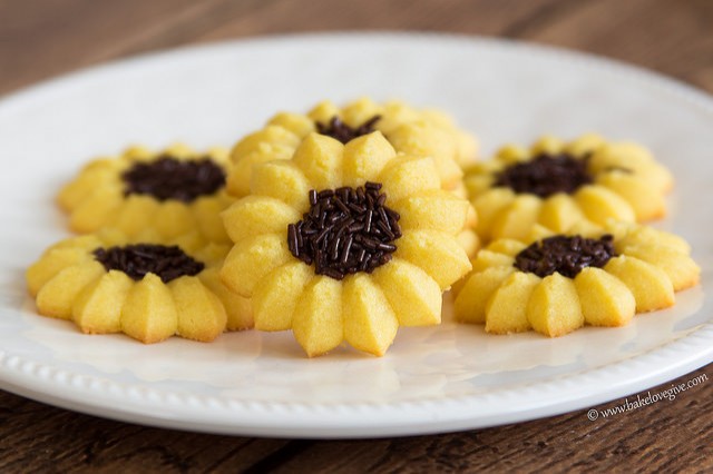 Lemon Sunflower Spritz Cookies
