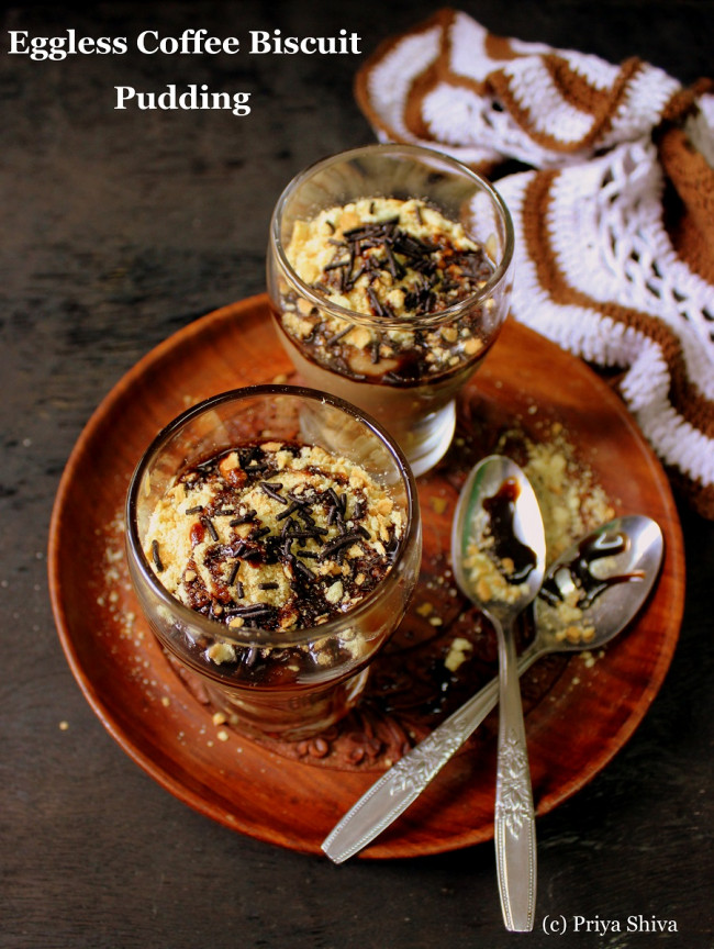 Eggless Coffee Biscuit Pudding