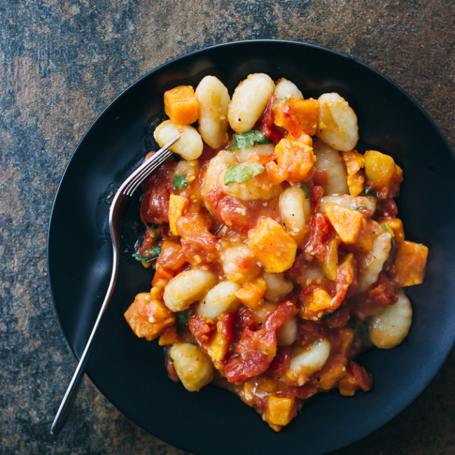 Sweet potato gnocchi with garlic tomato sauce
