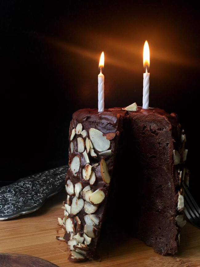 vegan mini chocolate almond layer cake