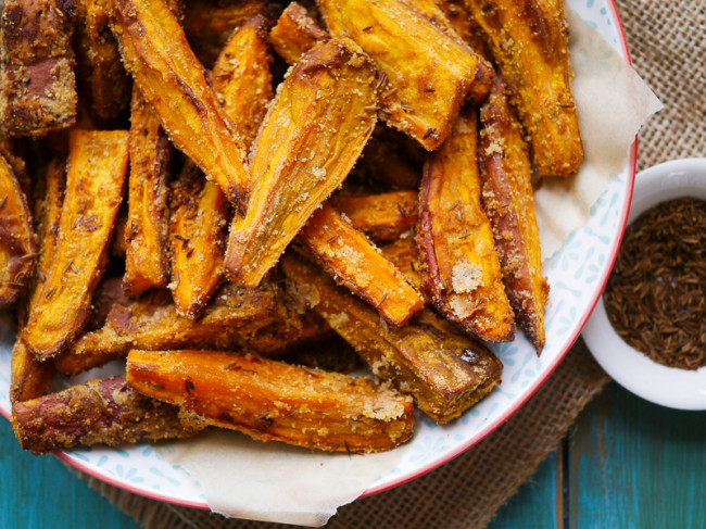 Cumin Seed and Coconut Sweet Potato Wedges