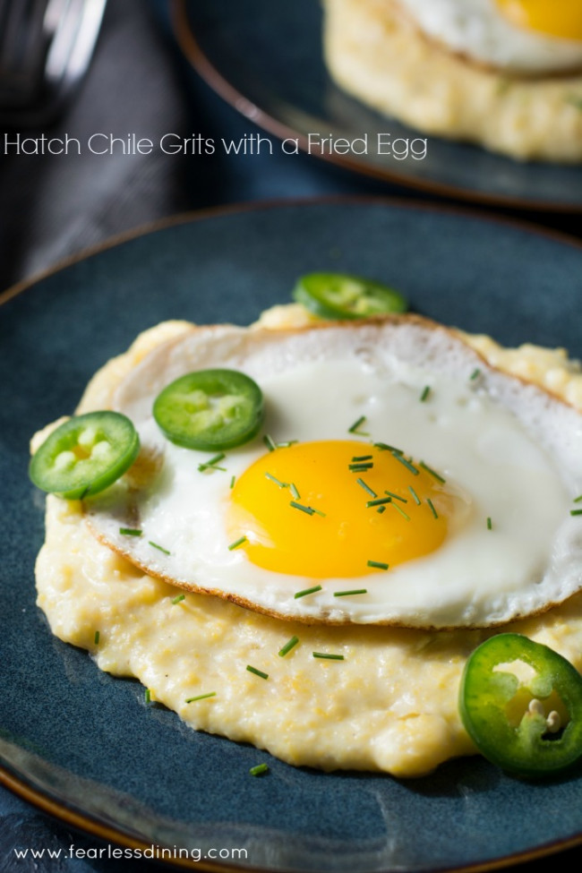 Cheesy Roasted Hatch Chile Grits with Fried Egg