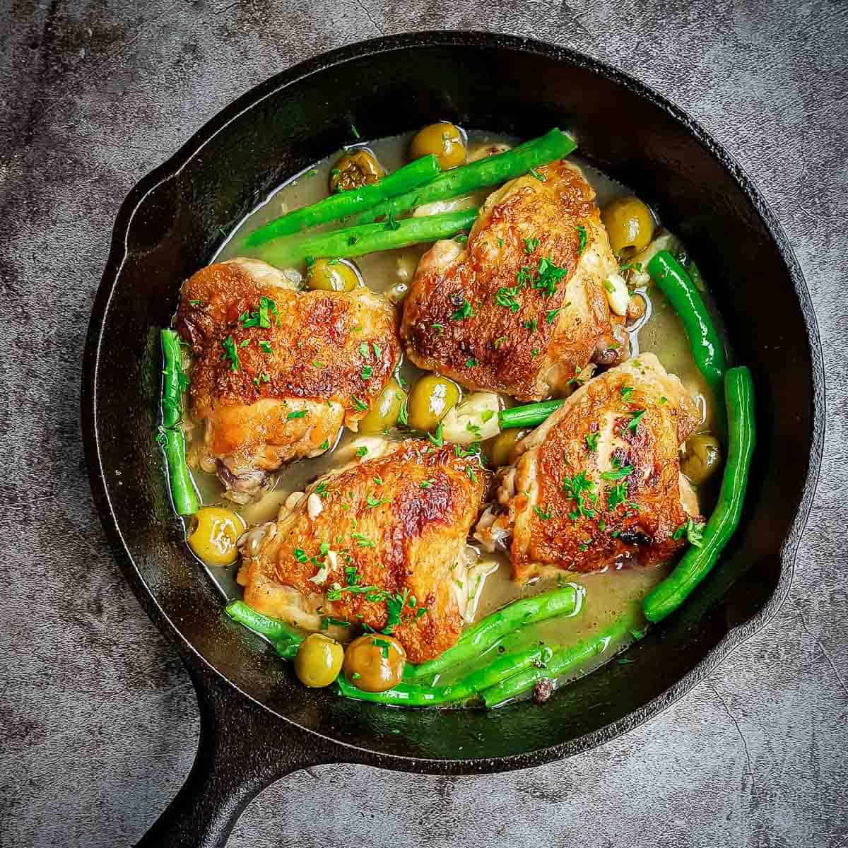 Pan Fried Chicken Thighs with Green Beans
