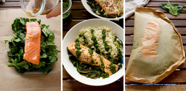 Easy Parchment Salmon With Spinach