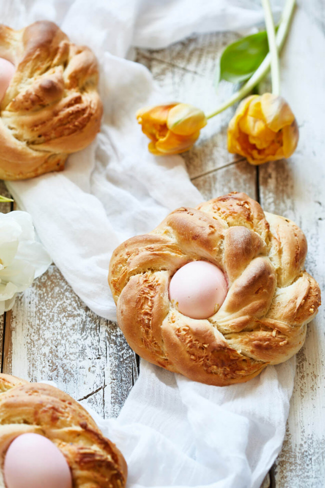 Easter Bread With Cheese And An Egg