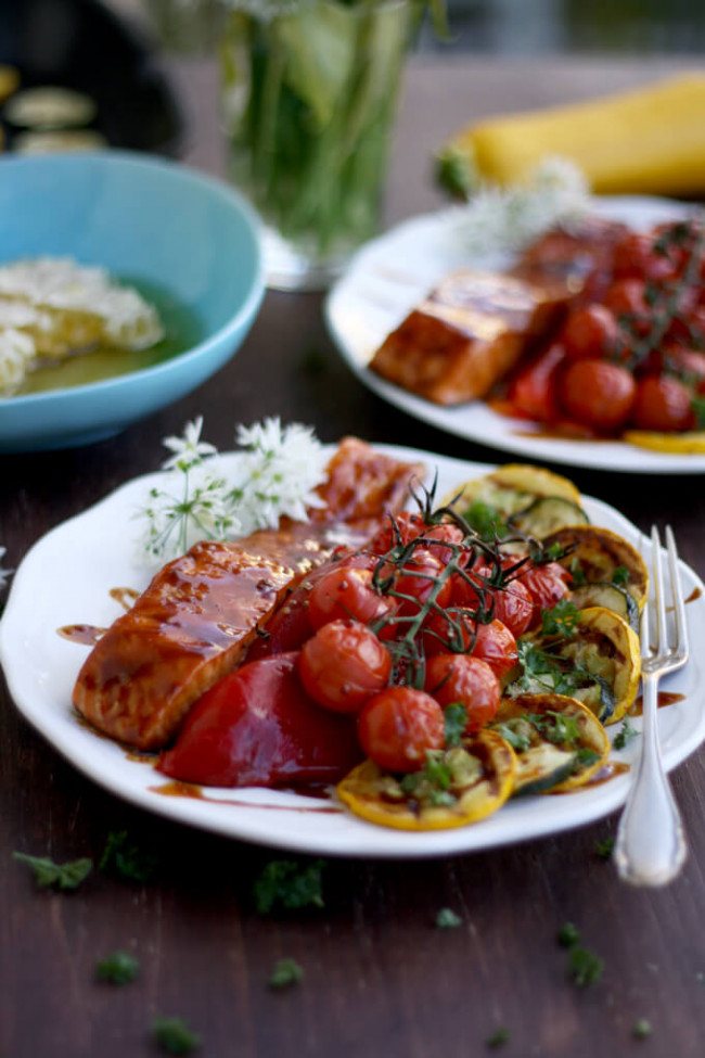 Honey Glazed Salmon With Summer Vegetables 