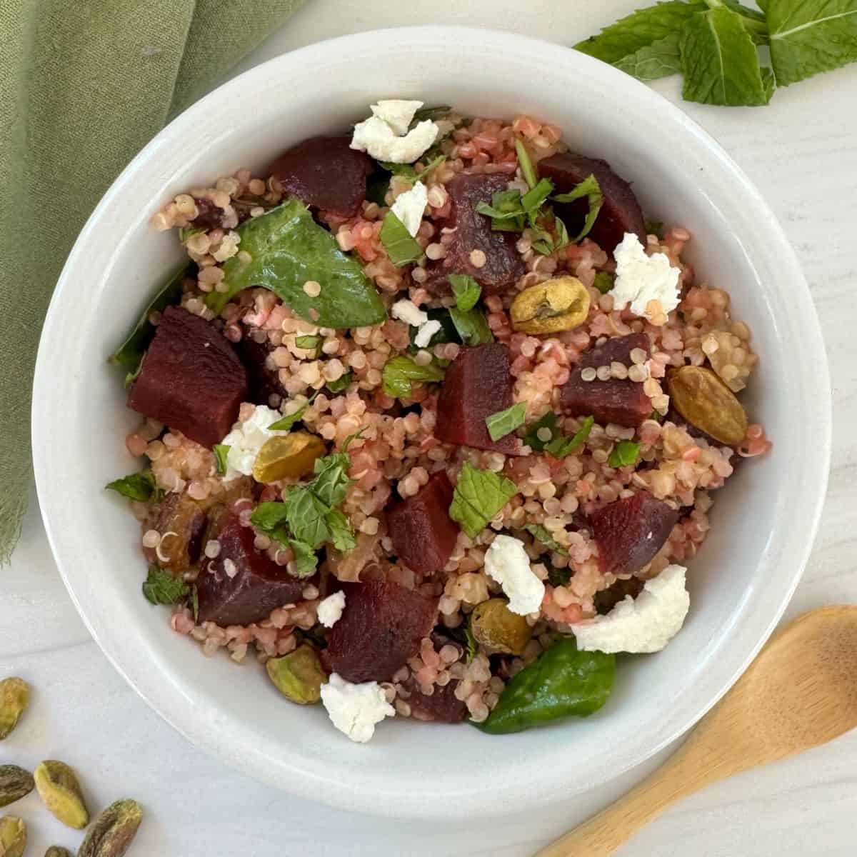 Quinoa Beet Salad With Pistachios And Goat Cheese