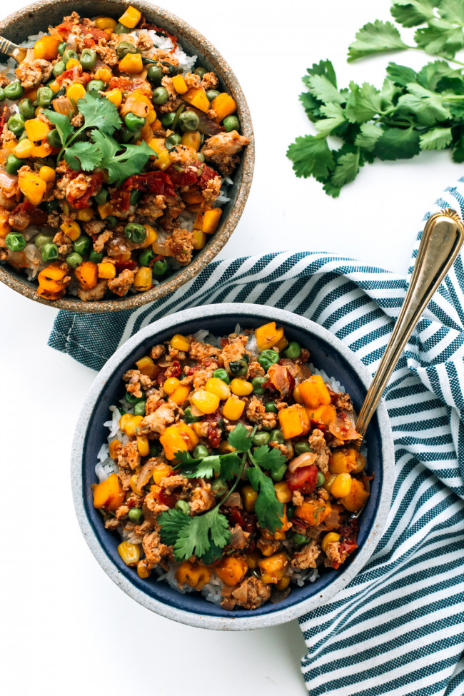 Slow Cooker Ground Turkey With Butternut Squash, Corn, Peas And Southwest Spice Blend