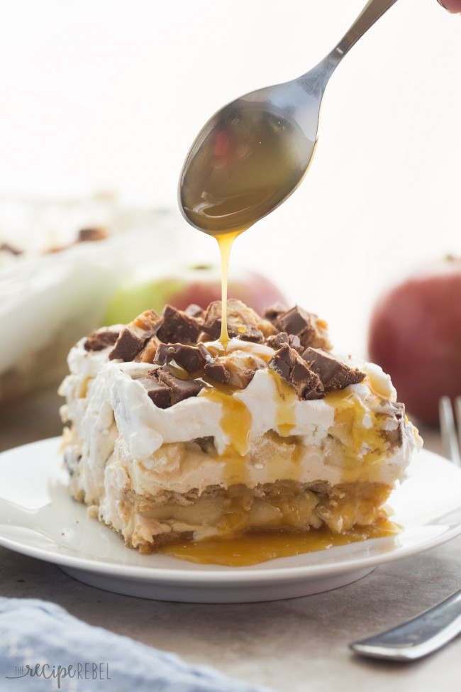 Snickers Apple Icebox Cake: easy no bake dessert!