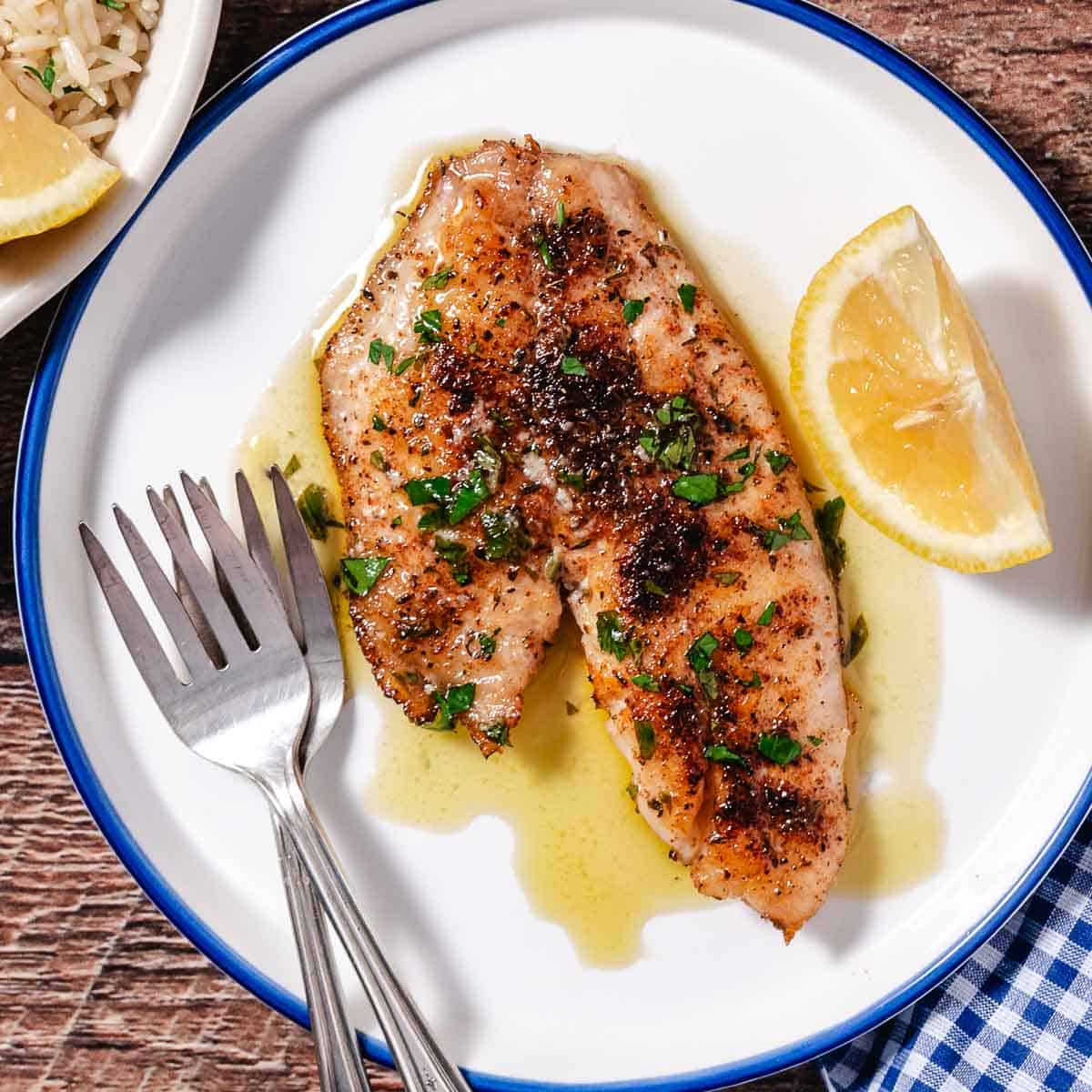 Pan Seared White Fish with Lemon Butter Sauce