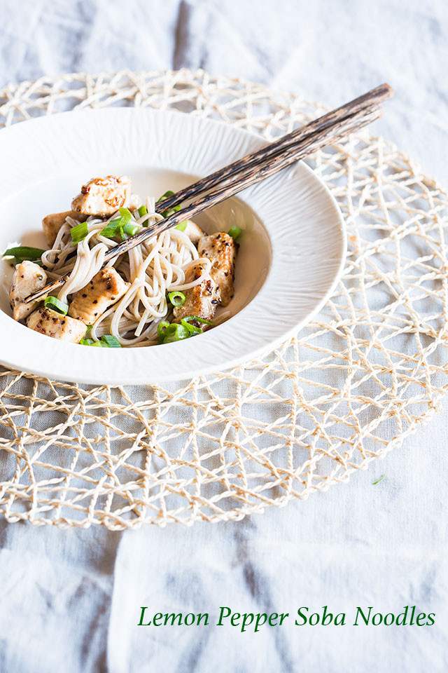 Soba noodles with spicy chicken and lemon oil