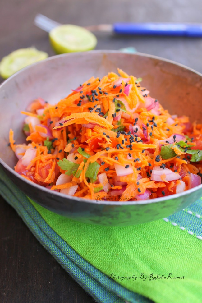 Grated Carrot Salad With Tomato Onion And Chia Seeds