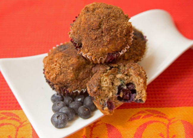 Fresh Banana and Blueberry Muffins with Streusel Topping