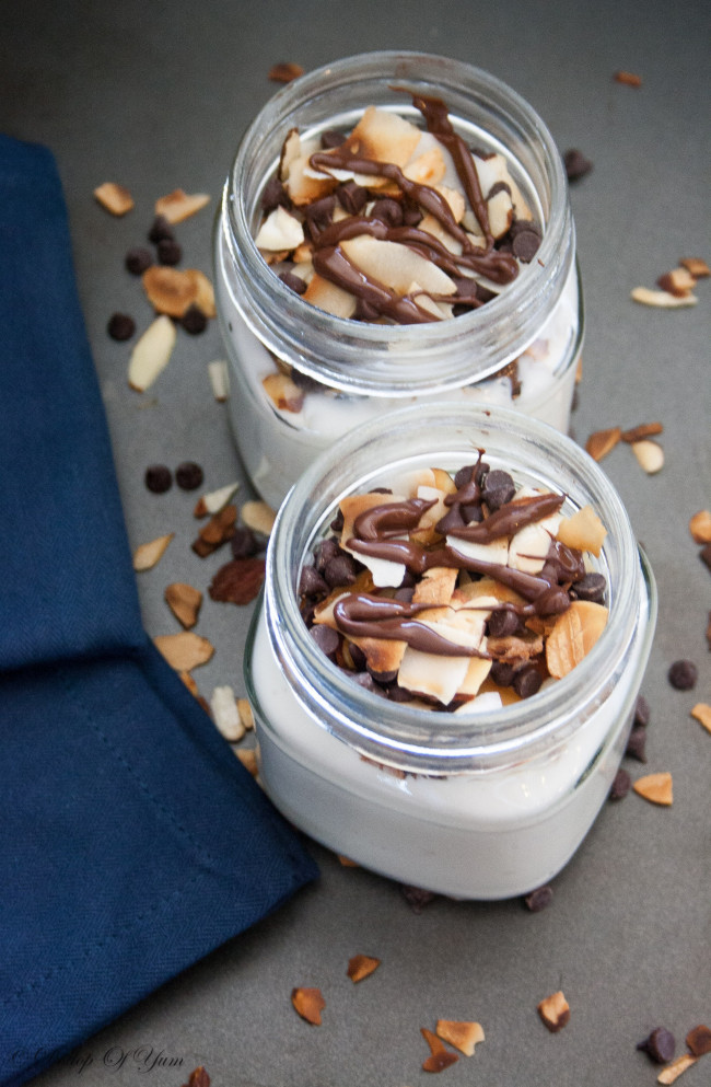 healthy almond joy yogurt parfaits