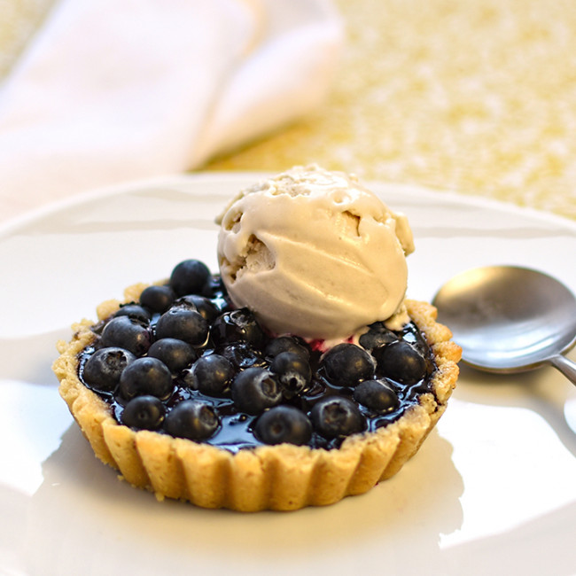 blueberry tart with lemon verbena ice cream